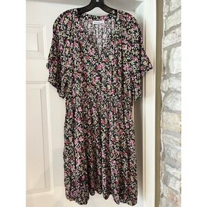 Nemidor Women's Flowy Plus Floral Dress Size 20 Black Pink Rose